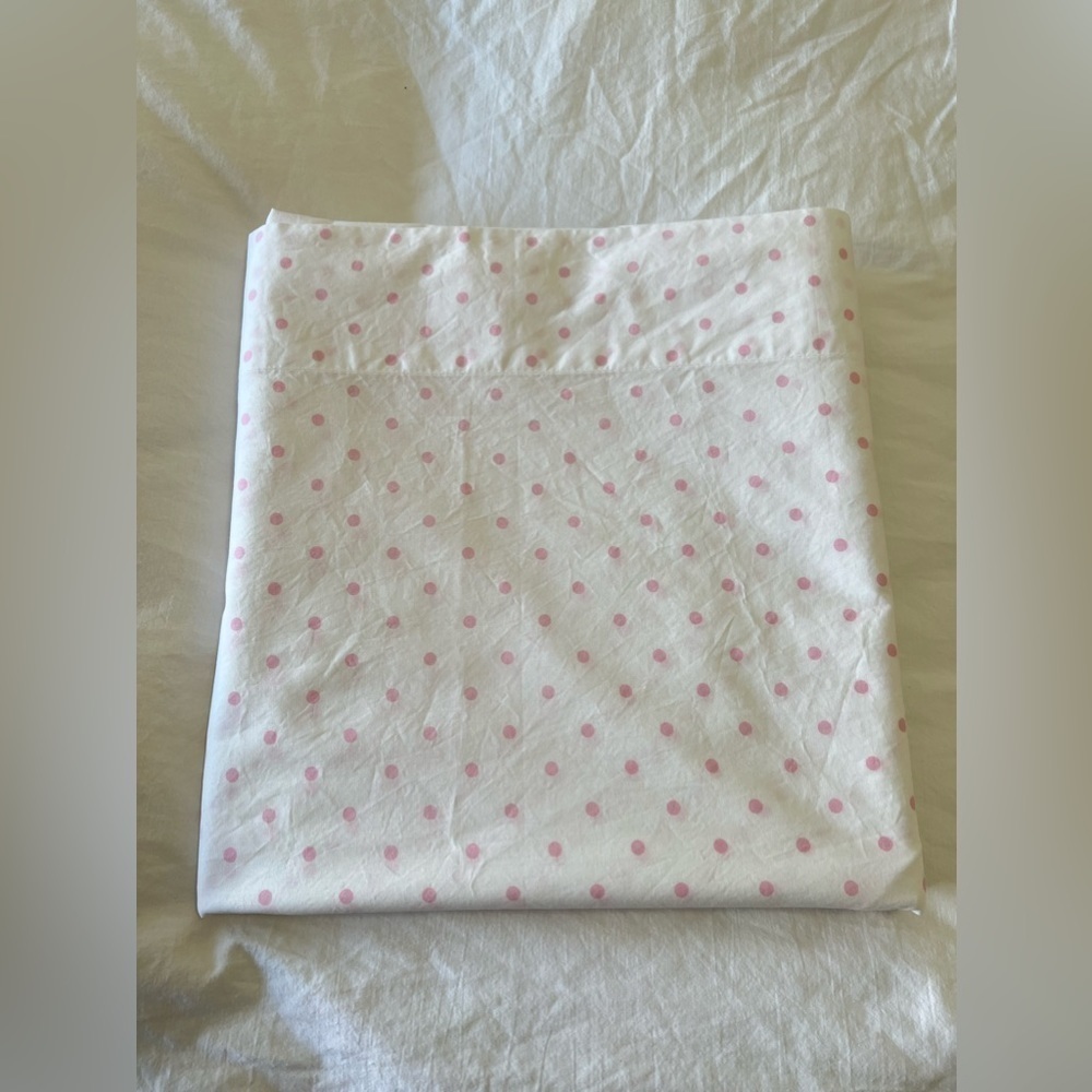 Pottery Barn Kids | Dottie Pink White Polka Dot | Twin Flat Sheet - Picture 1 of 5